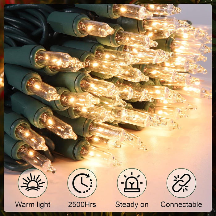 Christmas Lights 100 Count Clear Mini Lights Green Wire UL Certified Connectable Warm White String Lights for Christmas 