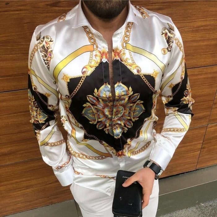 Button up Shirts Men Baroque Fashion Casual Party Long Sleeve Fancy Dress Soft T