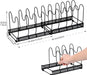 Pots and Pans Organizer Rack for Cabinet and Countertop, 10+ Pot Lids, Bakeware and Cookware Holder with 10 Adjustable Compartments - Black