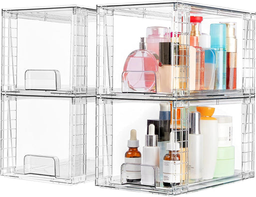 4 Pack Large Stackable Storage Drawers, Clear