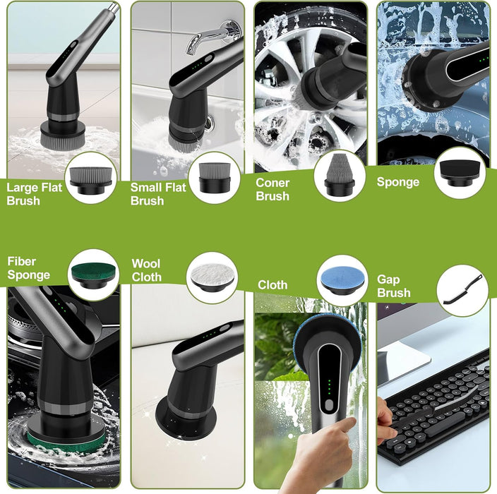 -Electric Spin Scrubber - Upgraded 10-in-1 IPX7 Waterproof Shower Scrubber, Retractable Handle & 2-Speed for Toilet, Bat