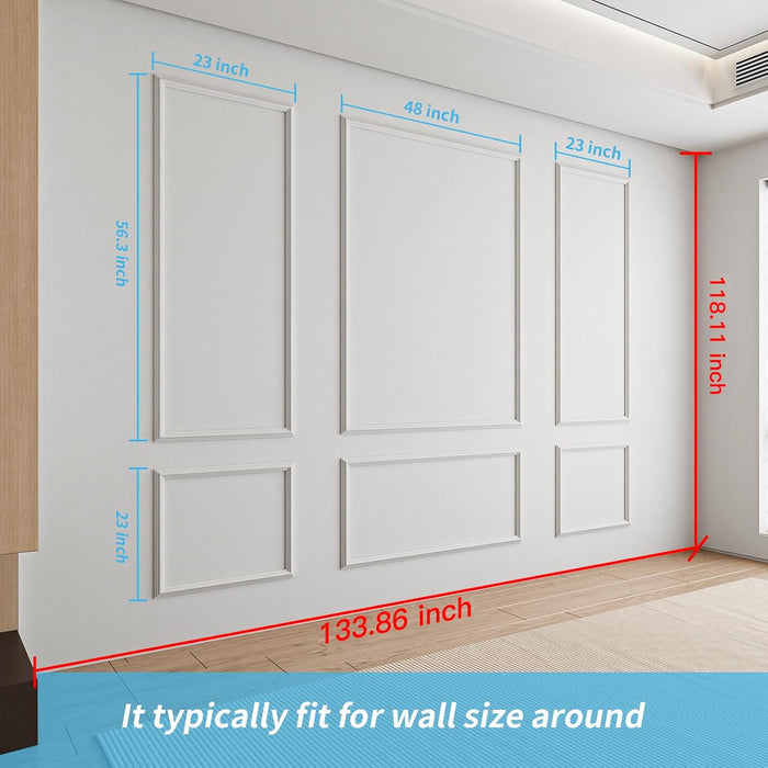 Pre-Cut Wall Molding Set, Ready-to-Assemble Panels, 3 Top 3 Bottom