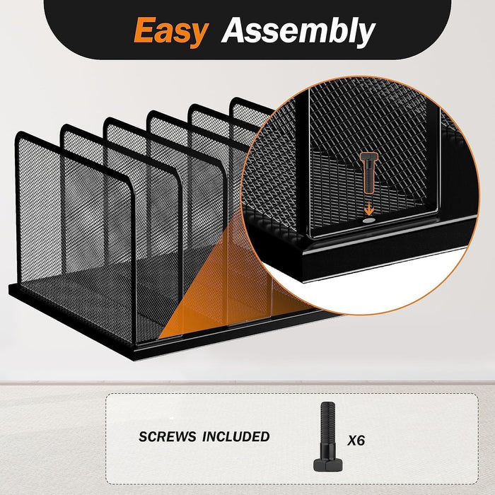 Desk File Organizer Upright Mesh Desktop Organizer File Sorter Office Organization File Holder for Home, Office & Classroom (Black, 1 Pack 5-Section)