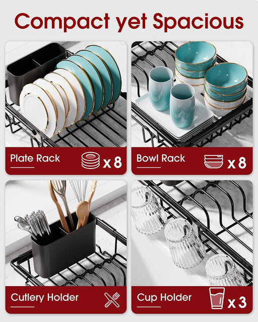 Dish Drying Rack in Sink - Expandable Stainless Steel Dish Rack Over the Sink, Kitchen Sink Drain Strainer with Cutlery 