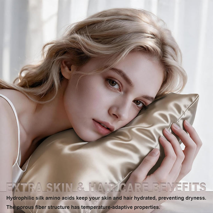 Silk Pillow Cases Standard Size with Hidden Zipper, Champagne