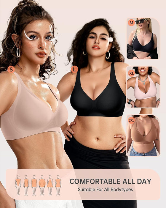 Womens Jelly Bras Wireless Deep V Bralette Comfy Push Up Tshirt Bras