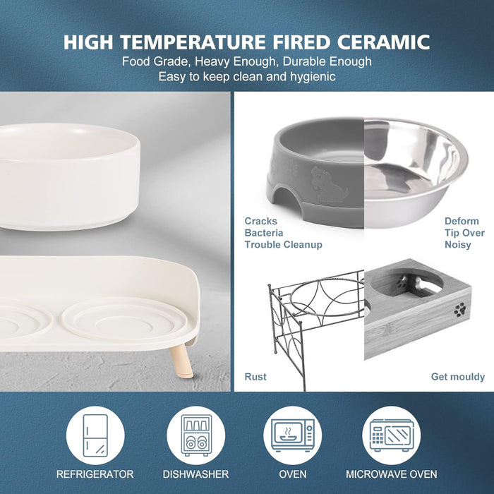 Elevated Ceramic Dog Bowl Set - Double Dog Feeding Bowls with Stand Splash Proof - Raised Dishes for Food and Water - Id