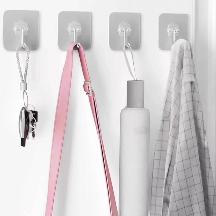 Adhesive Wall Hooks Clear 50lb(Max) Heavy Duty Hanging Sticky-10 Pack
