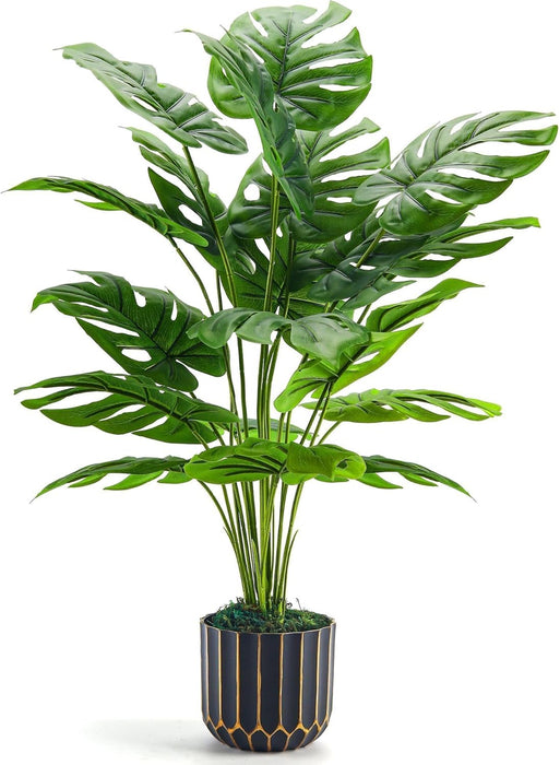 28" Fake Plants, Monstera Plant in Black Gold Pot for Home Decor