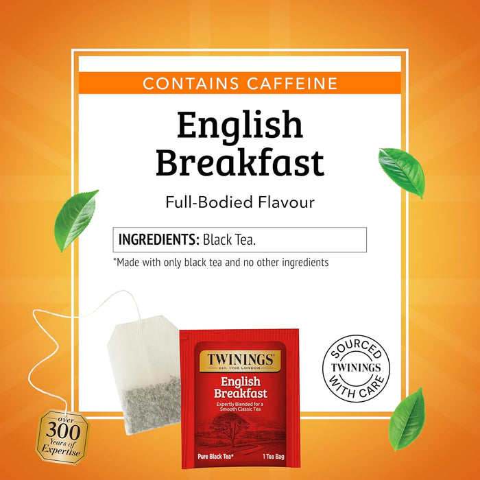 English Breakfast Black Tea Individually Wrapped Bags, 100 Count (Pack of 1), Smooth, Flavourful, and Robust, Caffeinated, Enjoy Hot or Iced, 100 Teabags