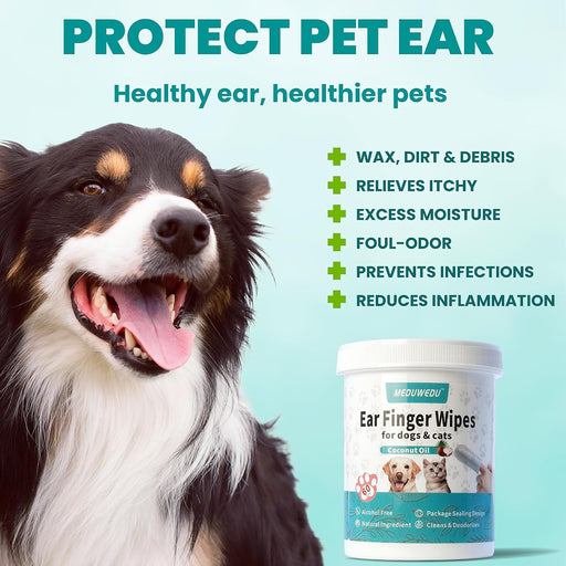 Ear Cleaner Finger Wipes 60 Counts, Dog Ear Cleaner, Grooming Kit Care for Dogs and Cats, Soft & Easy Otic Cleaning Pads