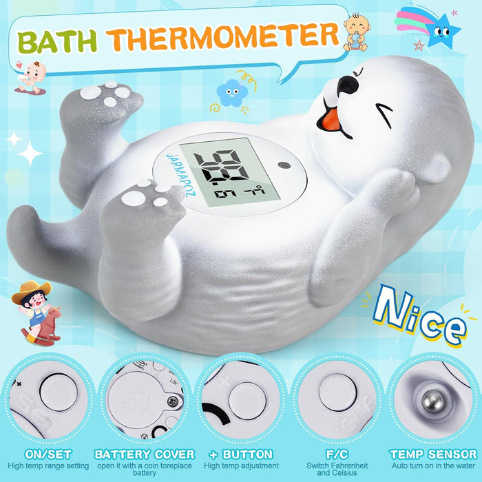 Baby Bath Thermometer, Cute Otter Floating Water Thermometer for Newborns & Infants, Safe and Accurate Room and Bathtub Temperature Monitor, Grey