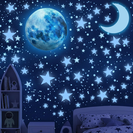 Glow in the Dark Stars for Ceiling, 1050 Pcs with Moons & E-Book (Blue)