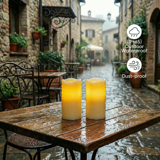 Waterproof Flameless Candles, Outdoor LED Pillar Candle Set of 2