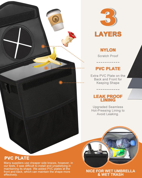 Car Trash Can with Lid Leakproof Car Garbage Bag Vehicle Trash Bin