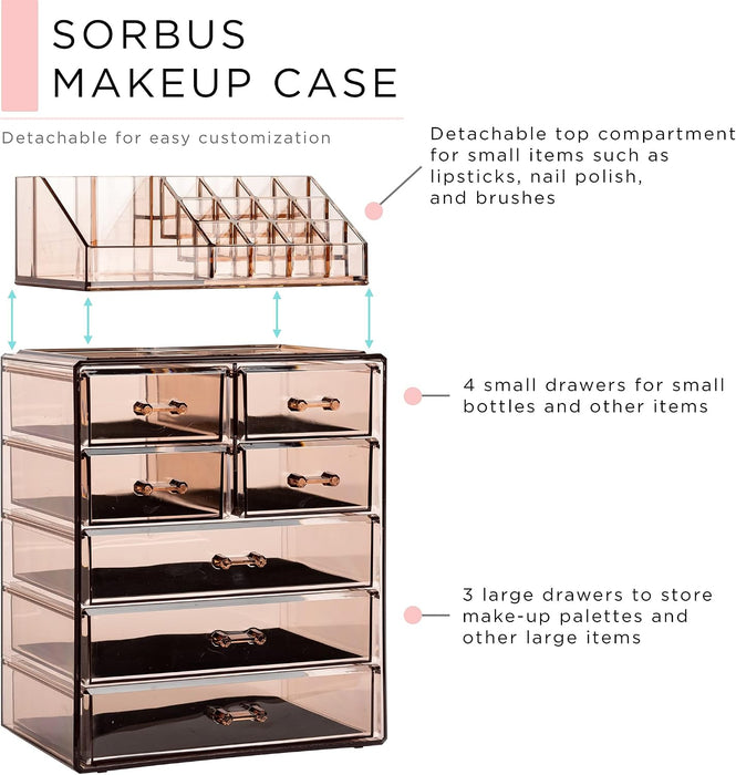 Makeup Organizer, 7-Drawer Acrylic 2-Piece Set (Bronze Glow)