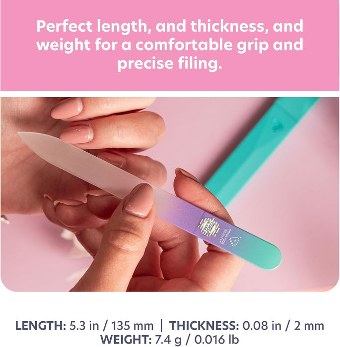 Czech Glass Nail File with Case in Pastel Green Violet