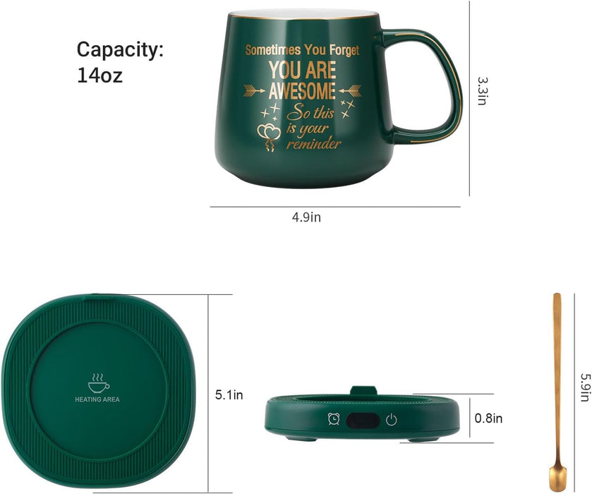 Coffee Mug Warmer & You are Awesome Mug Set, Electric Cup Warmer for Desk