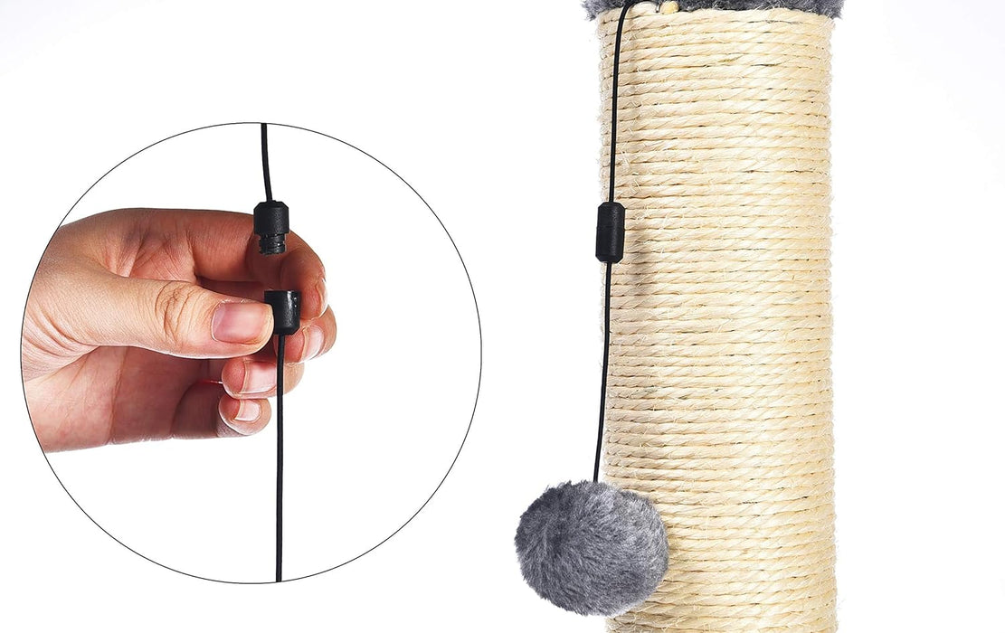 Cat Scratching Post for Indoor Cats & Kittens, Medium (31.5"H), Cat Furniture with Dangling Ball Toy, Grey