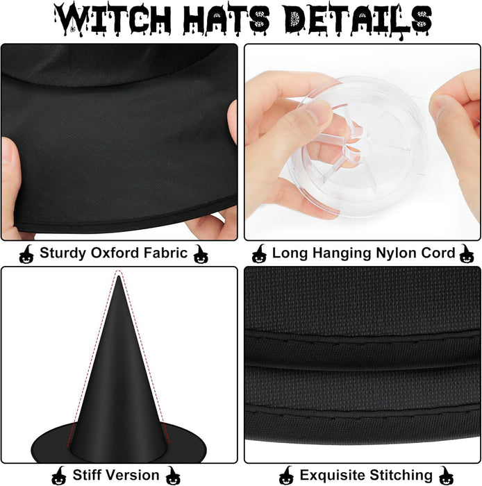 12 PCS Halloween Witch Hats, Black Hanging Witch Hats Porch Yard Decor