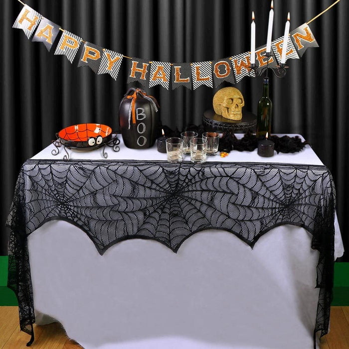 Halloween Decoration Black Lace Spiderweb Fireplace Mantle Scarf Cover Festive Party Supplies 45 X 243cm 18 x 96 inch