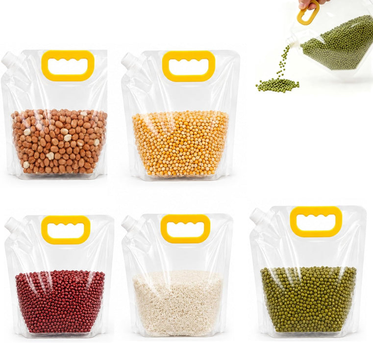 5pcs Food Storage Bags, Reusable Grain Storage Moisture-proof Sealed Bags, Stand Up Packaging Pouches Large Sealed Bag with Handle