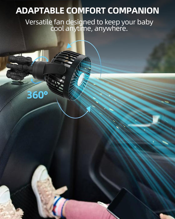 Portable Stroller Mini Fan, Small Rechargeable Personal Fan, Baby Travel Essentials for Wagon, Car Seat, Treadmill, Batt