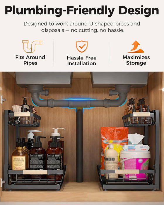2-Pack 2-Tier Height Adjustable Under Sink Organizer & Storage