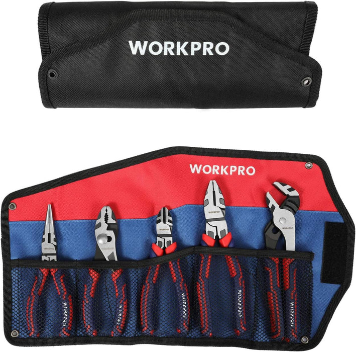Pliers Set, 5-Piece Premium Cr-V Pliers Kit with Storage Pouch