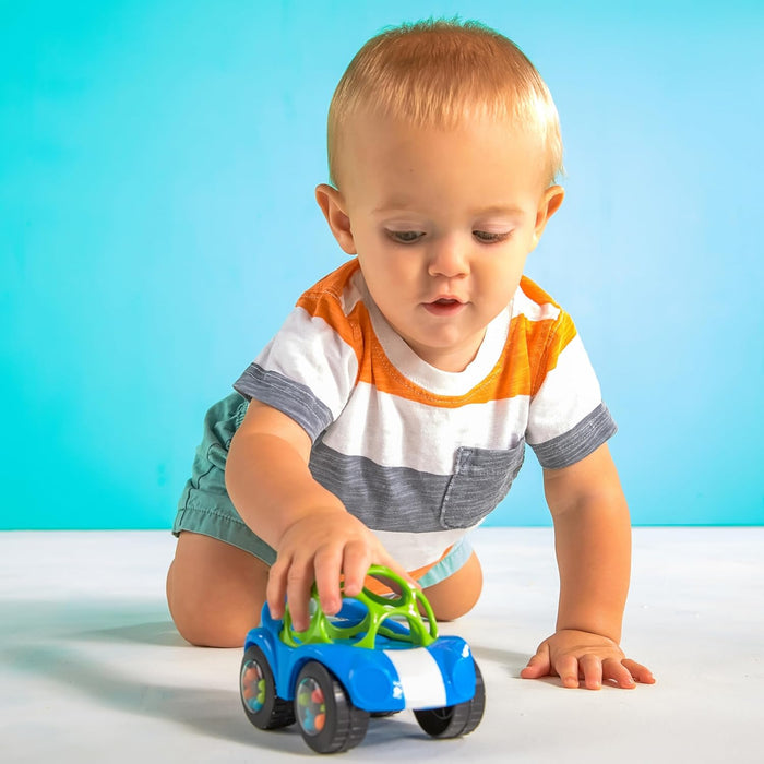 Oball Easy Grasp Rattle & Roll Toy Sports Car BPA-Free Infant Crawling Toy, 1 Pack, Age 3 Months and up, Blue/Green