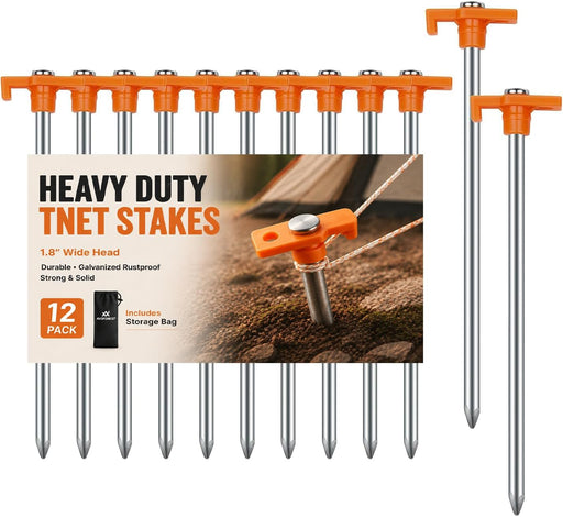 12 Pack Tent Stakes Heavy Duty Camping Stakes, 7.1inch Non-Rust Metal Tent Pegs with Storage Bag Ground Stakes Tent Spik