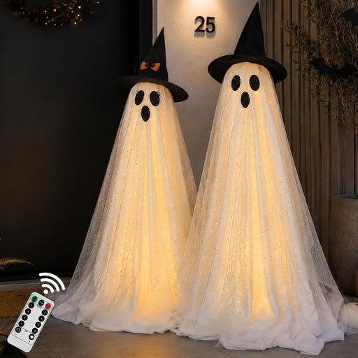2Packs Halloween Decorations Outdoor,Halloweens Party Decoration Indoor,59in Spooky Ghost with Remote Control String Lig