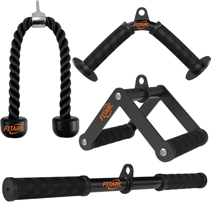 Cable Machine Attachment Set for Gym & Home Workouts, LAT Pulldown Attachments with Non-Slip Grips, Black