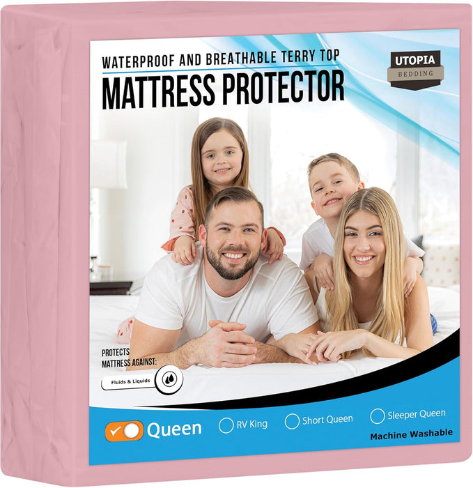 Waterproof Mattress Protector Twin Size, Premium Terry Mattress Cover 200 GSM, Breathable, Fitted Style with Stretchable Pockets (White)