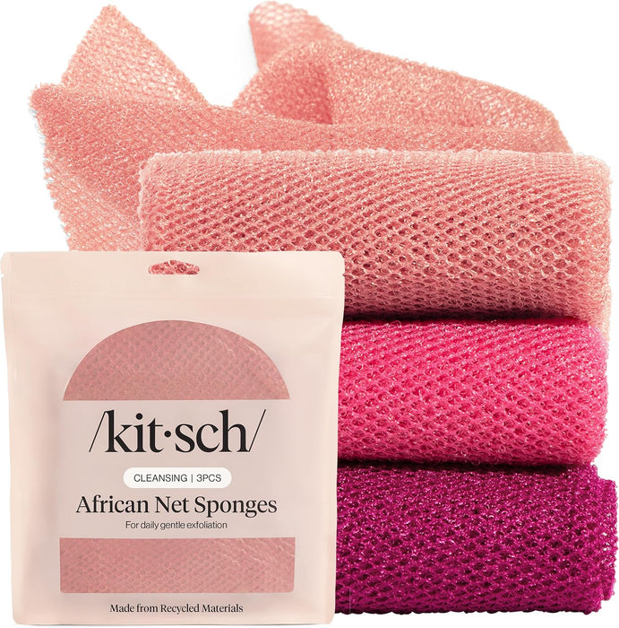 African Net Sponge – Exfoliating Body Scrubber – Berry Pink, 3 Pcs
