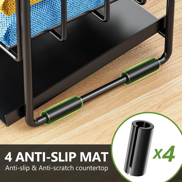 2-Tier Kitchen Sink Caddy Organzier Rack with Dish Brush Sponge Holder