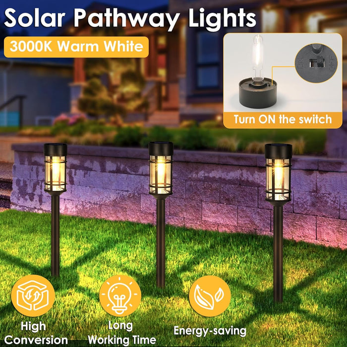 Solar Pathway Lights, 8 Pack LED Solar Lights Outdoor Waterproof, Glass Metal Garden Lighting for Yard Path Landscape La