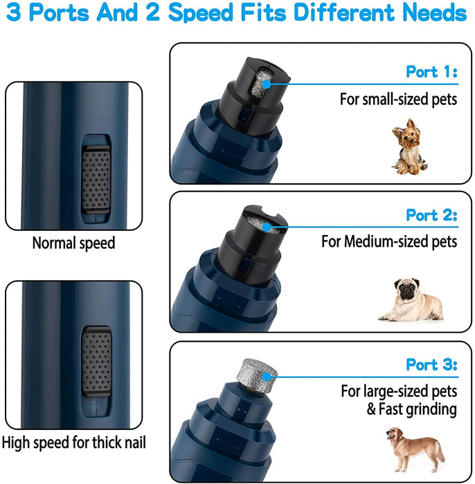 Dog Nail Grinder Upgraded - Professional 2-Speed Whisper-Quiet Electric Pet Nail Trimmer Painless Paws Grooming & Smoothing for Small Medium Large Dogs & Cats (Dark Blue)