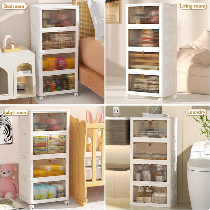 4 Tier Plastic Storage Bins with Lid 23QT, Stackable Storage Bins