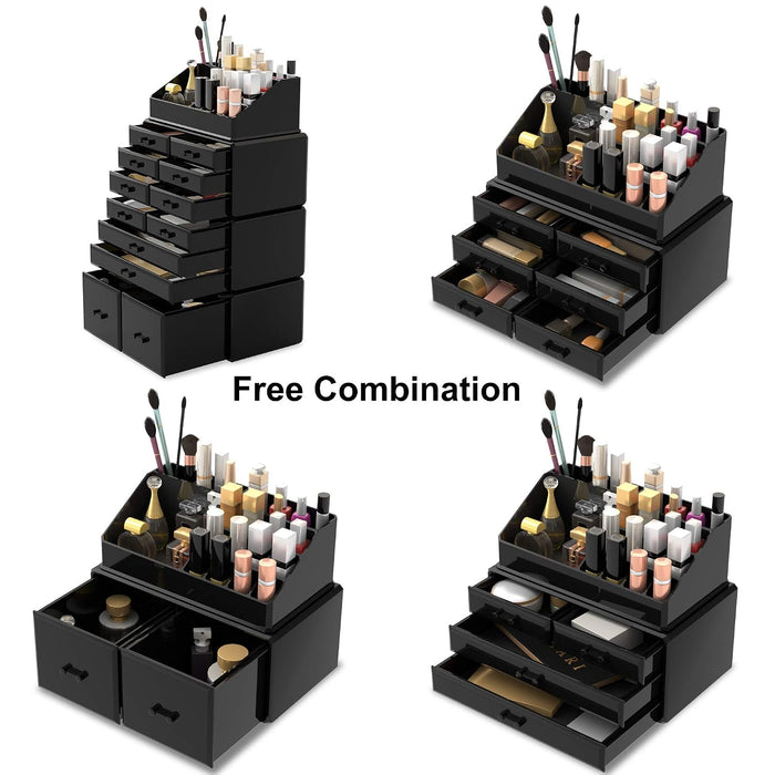 Makeup Cosmetic Organizer Storage Drawers Display Boxes Case with 12 Drawers (Black)