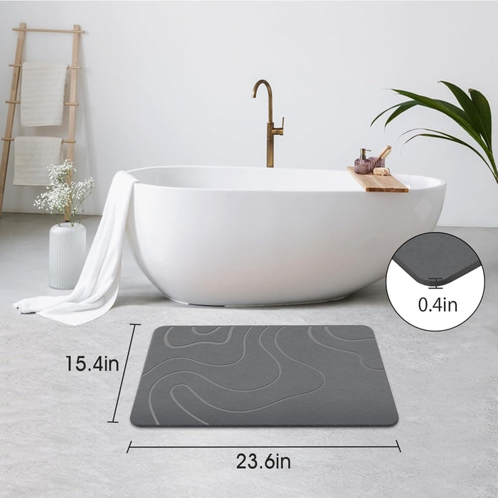 Stone Bath Mat for Bathroom, Diatomaceous Earth Shower Mat, Quick Dry, Grey