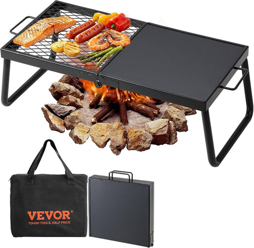 Folding Campfire Grill, Heavy Duty Steel Mesh Grate, 22.4" Portable Camping Grates Over Fire Pit, Camp Fire Cooking Equi