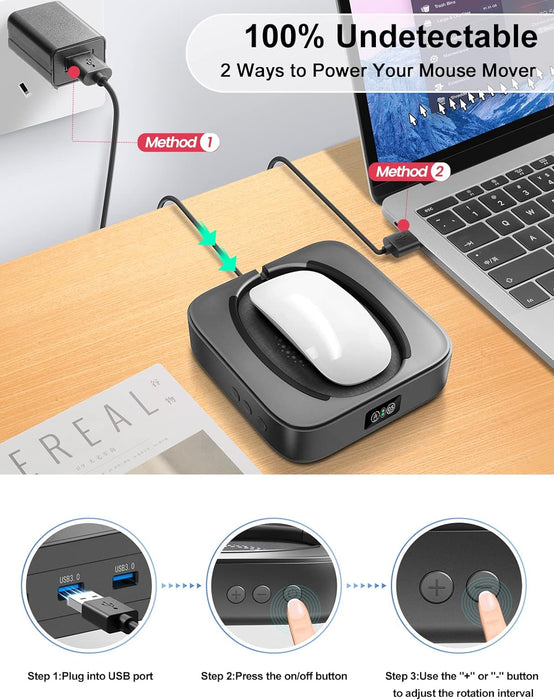 Mouse Mover Undetectable, Super-Silent Mouse Jiggler Device Move Randomly, Automatic Wiggler Shaker Giggler, Adjustable Interval Timer, Keep Computer Laptop Active for Office Home Remote Work