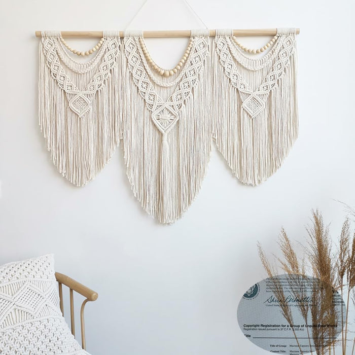 Macrame Wall Hanging Large- Boho Wall Decor- large wall art- Wall Decor Living Room- Macrame Tapestry Boho Decor for Bedroom (Wooden Bead)