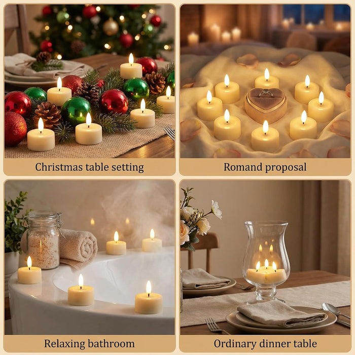 Ivory Flameless Wax Tealights with Remote Batteries, Realistic Flickering LED Tea Votive Candles Set of 10