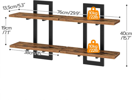 Floating Shelves for Wall, 15" Wall Shelf Set of 2, Wall Mounted Storage Shelves 2-Tier, Hanging Bathroom Shelves, for L