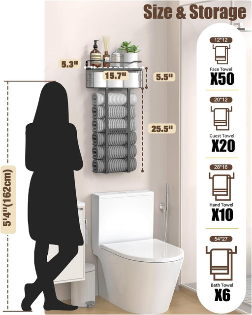 Towel Racks for Bathroom 31inch Wall Mounted Towel Rack,Floating Shelf with Wood Plank,Towel Storage for Bathroom can Ho