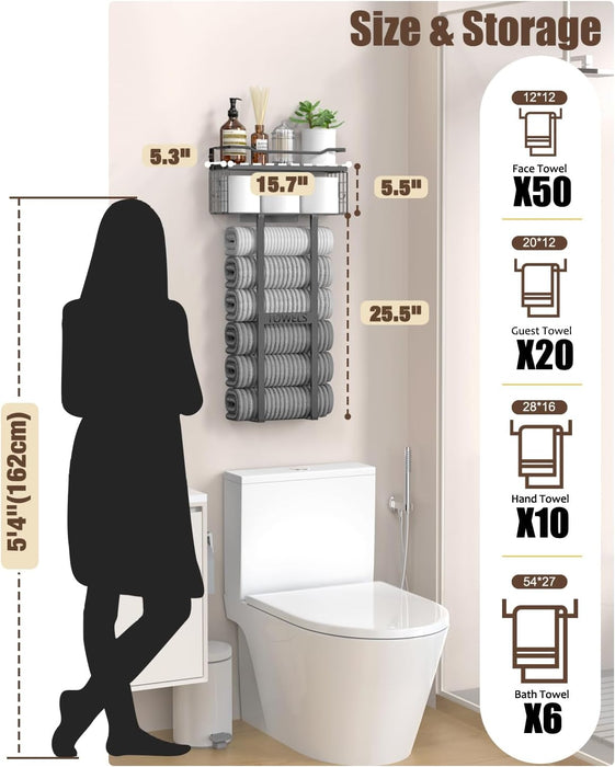 Towel Racks for Bathroom 31inch Wall Mounted Towel Rack,Floating Shelf with Wood Plank,Towel Storage for Bathroom can Ho