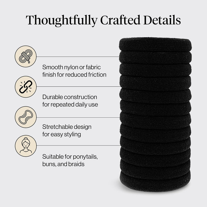 Elastic Hair Ties No Damage | Stretchable Hair Bands - Black, 12pcs