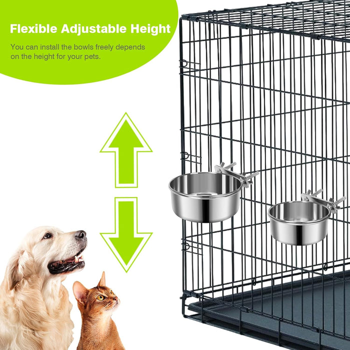 2 Pcs Stainless Steel Small Dog Crate Food Water Bowl, 19 & 12 OZ
